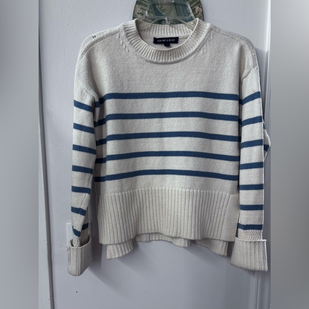 Veronica Beard Striped Knit Sweater in Cream and Blue